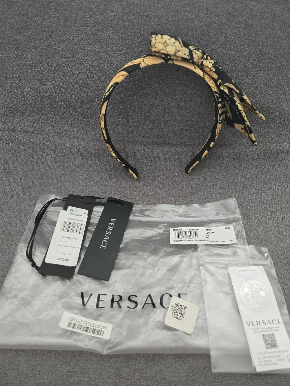 Versace Floral Black & Gold Knot Headband